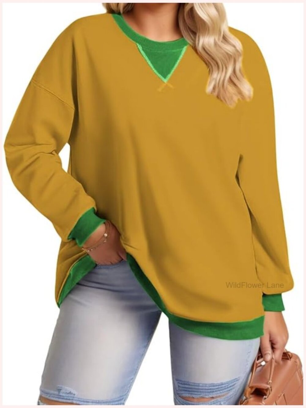 Plus Size Colorblock Pullover Sweatshirt Loose Fit Long Sleeve Tunic